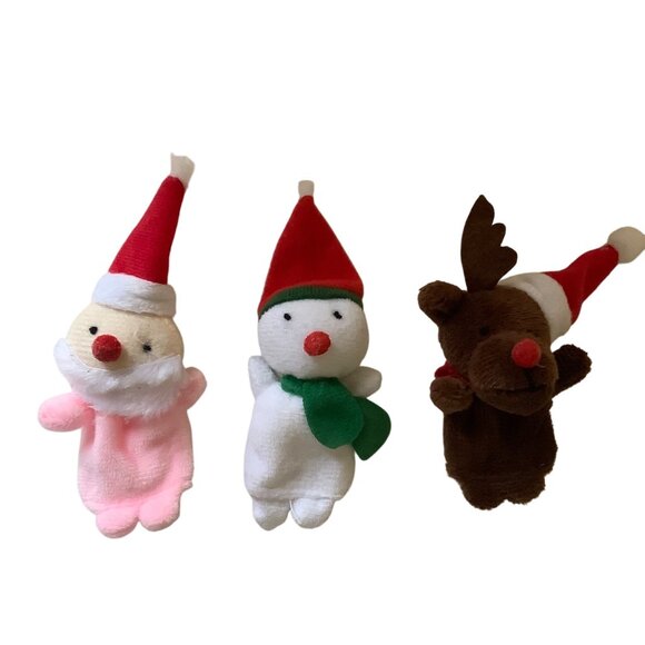Christmas Finger Puppets Santa Snowman & Reindeer Plush Holiday Toys Set of 3 - Picture 1 of 5